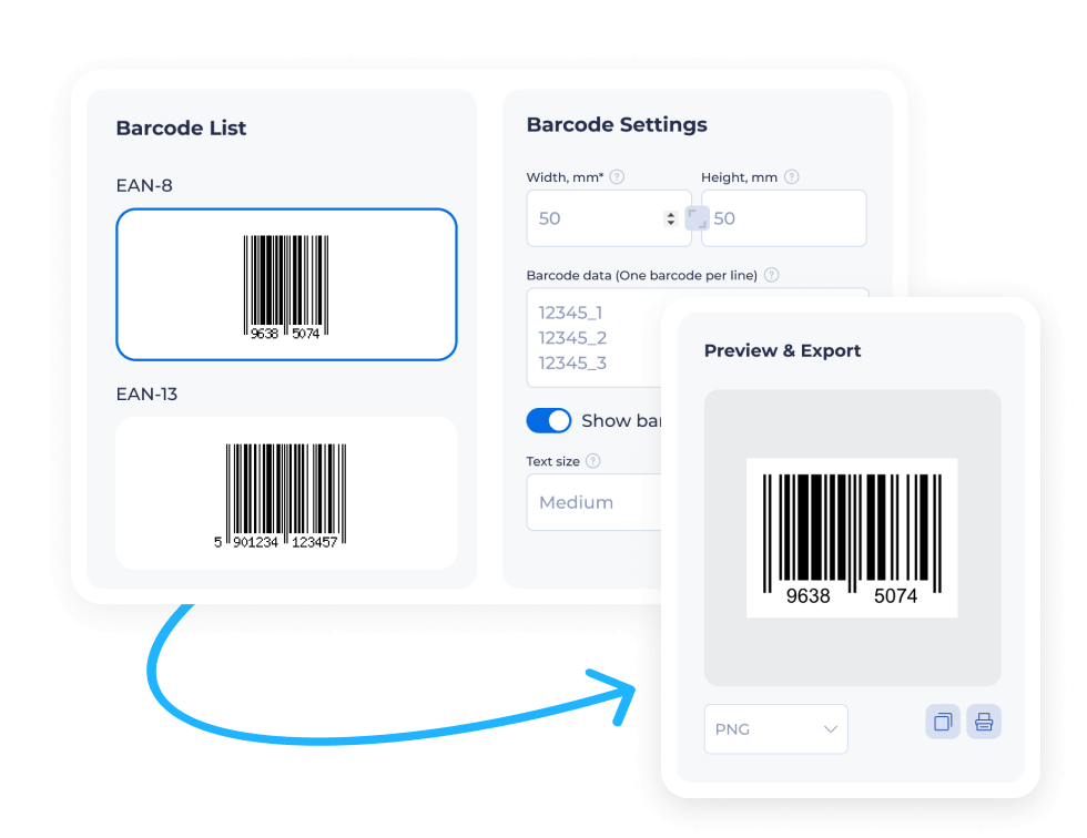Screenshot of the free online barcode generator with settings and barcode preview