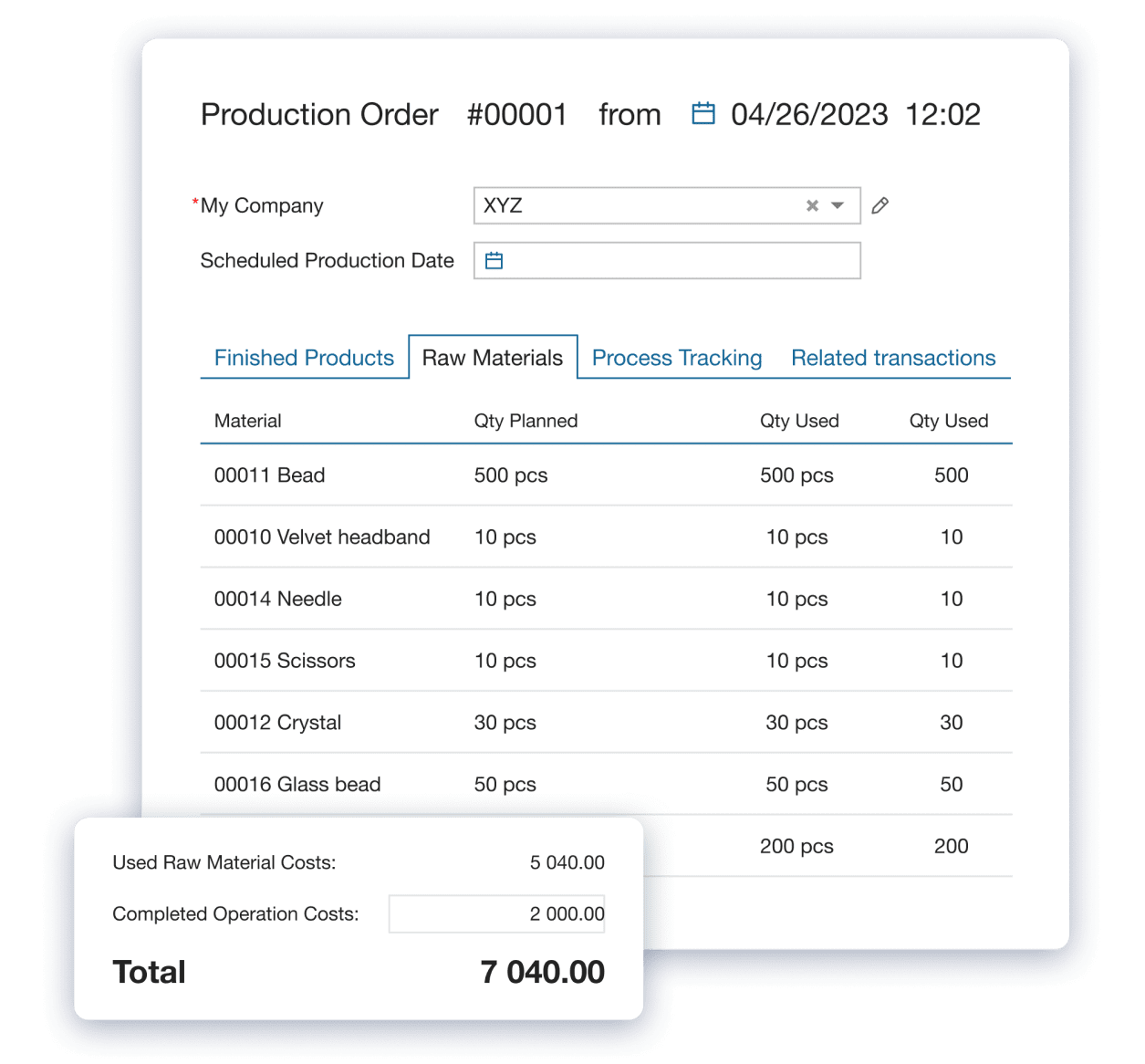 Before and after manufacturing comparison using Kladana ERP vs. Excel — showing BOMs, routings, and MRP-based production planning