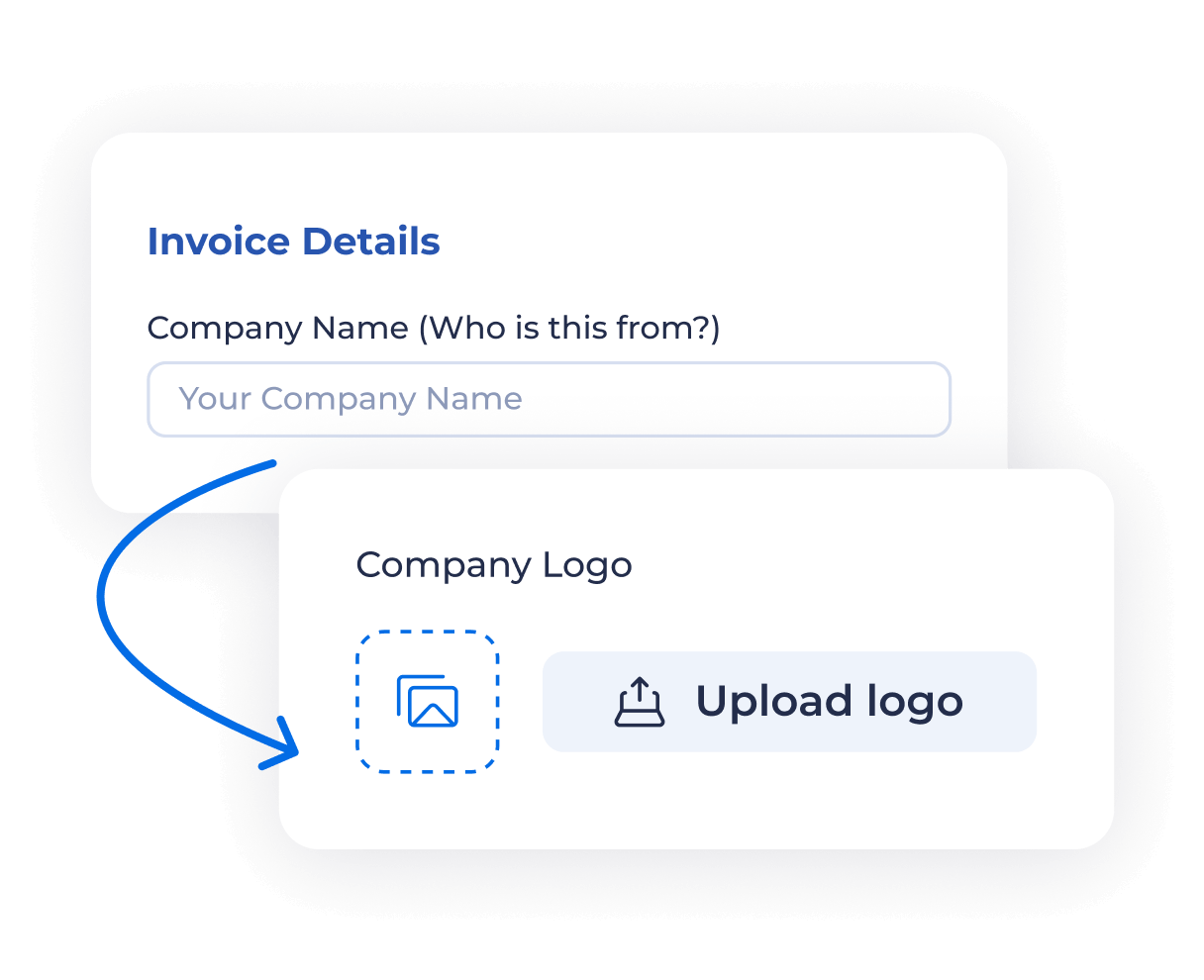 Screenshot of the invoice generator showing fields to enter company name and upload a company logo