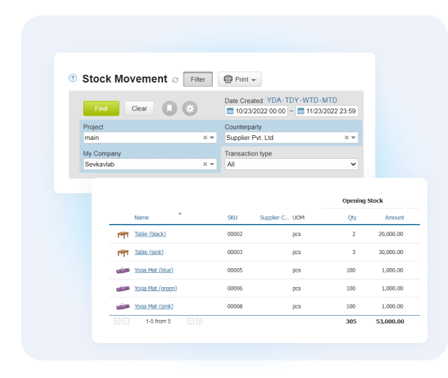 Stock Movement Report in Kladana OMS Track item inflow and outflow by date, quantity, supplier, and pricing in one report
