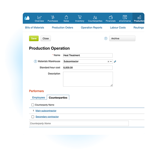 Track subcontractor operations, assigned production tasks, and payments