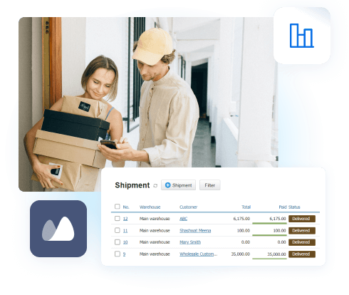 Order Delivery with Order Management System Worker carrying packed boxes for delivery as part of the order fulfillment process