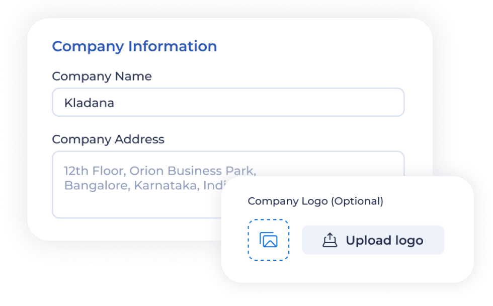 Screenshot of the salary slip generator showing fields for company name, company address, and company logo upload
