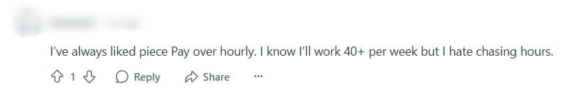Reddit Piece Rate Work Negative Review A screenshot of a negative review for piece rate work