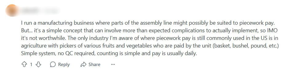 Reddit Piece Rate Work Mixed Review #2 A screenshot of a mixed review for piece rate work #2