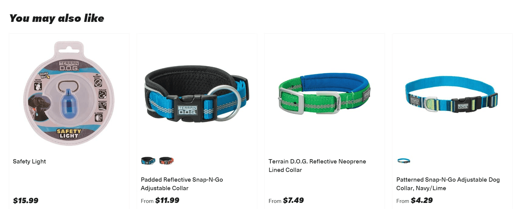 Dog Collar Product Card Recommendations Suggested dog collar variants and related accessories.