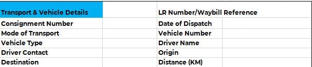 Transport & Vehicle Details The screenshot showing the part of the transport bill template with transport and vehicle information