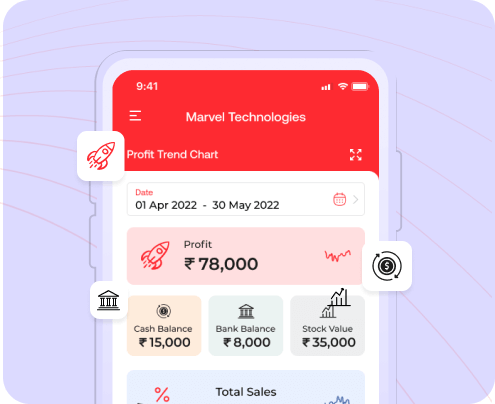 Ankpal Dashboard Dashboard displaying profit trends, cash and bank balances, stock value, and total sales data