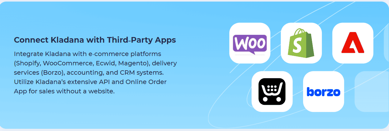 Kladana Sales Integrations with Third-Party Apps E-commerce platforms integrated with Kladana for sales operations