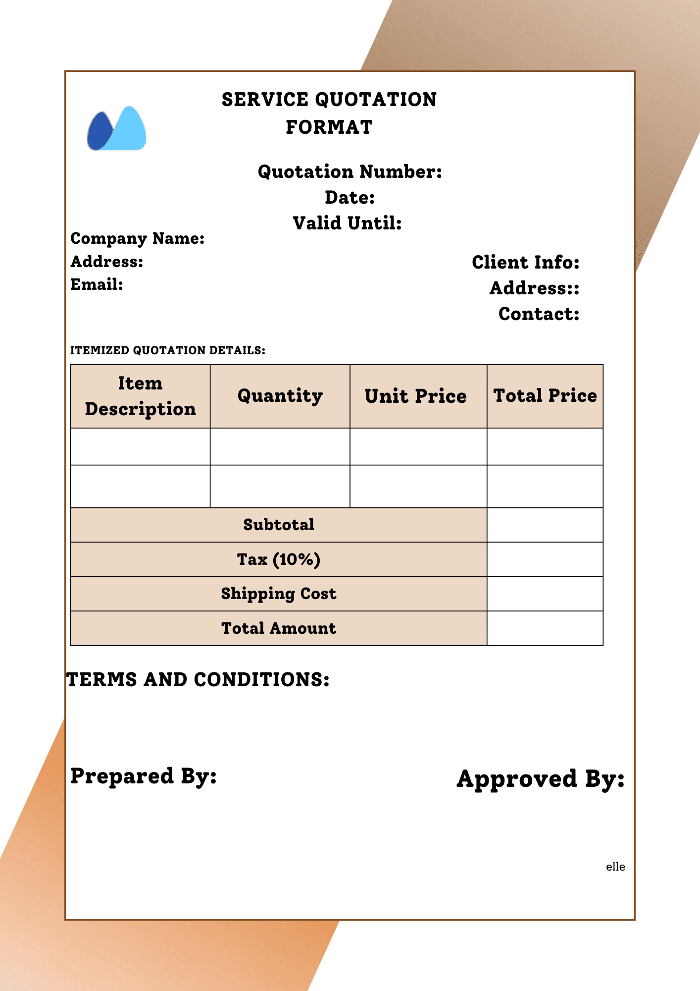 Service Quotation format in word Sample of service quotation format in word