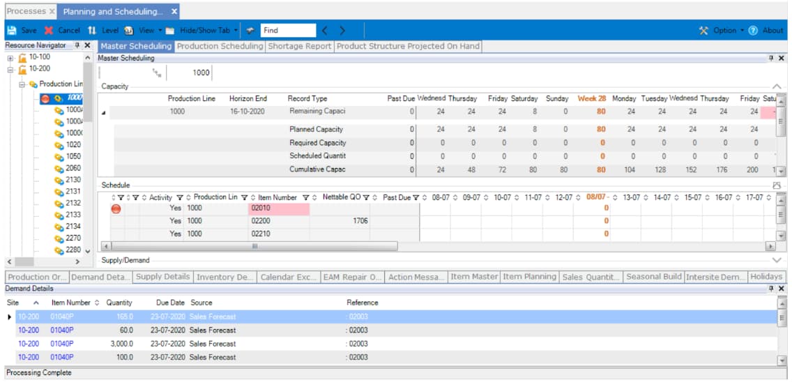 QAD Adaptive ERP Manufacturing ERP Dashboard Dashboard showing production planning and scheduling with item details, quantities, and due dates.