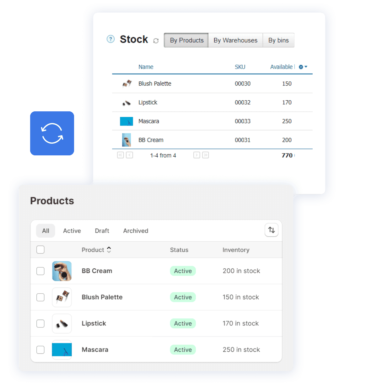 A screenshot showing the process of synchronization of stock between Kladana & Shopify