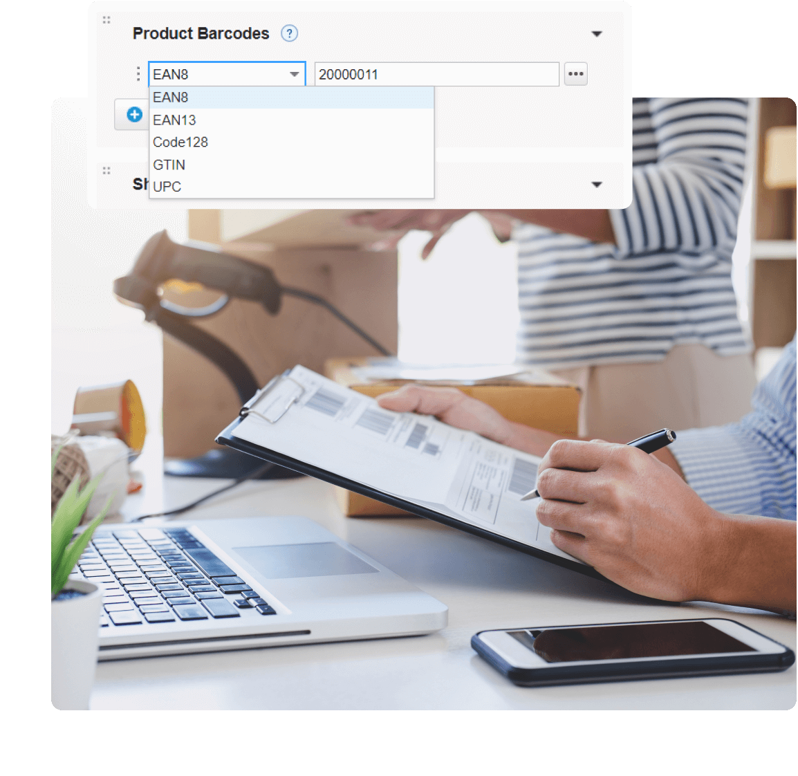 A screenshot of product barcodes selection feature in Kladana