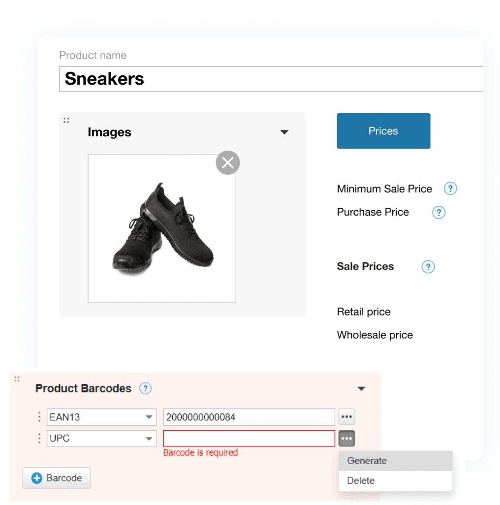 A feature mockup showing barcode scanning module of Kladana
