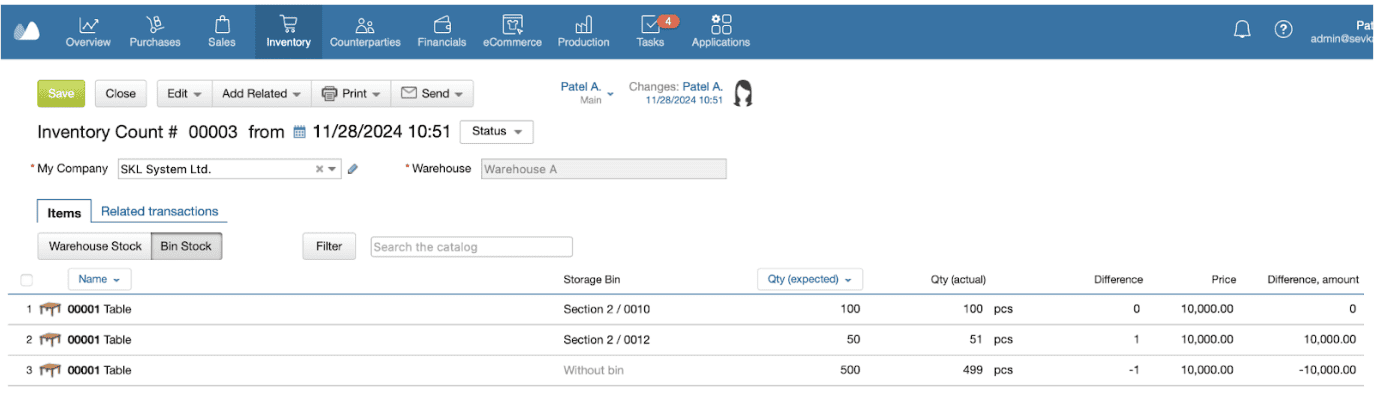 A screenshot showing order management feature in Kladana