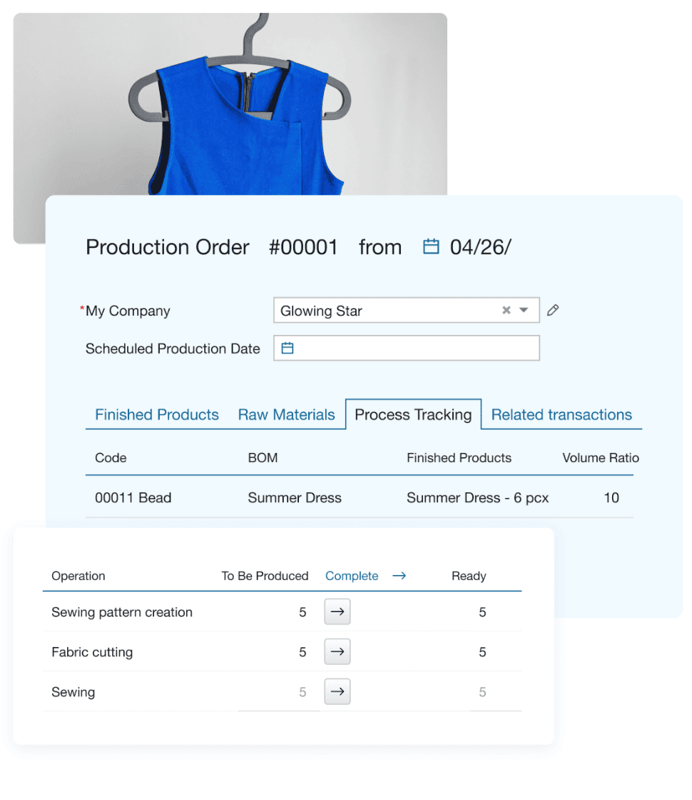 A mockup of Kladana’s production order creation features