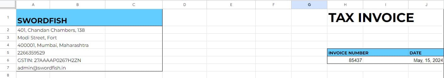 Seller’s company name, address, GSTIN and contact fields Illustration on how to enter your registered business details in the invoice