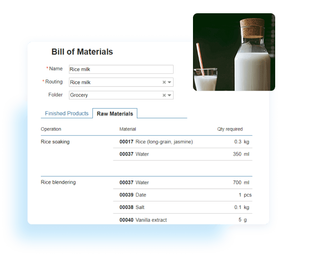 Screenshots showing bill of materials creation in Kladana