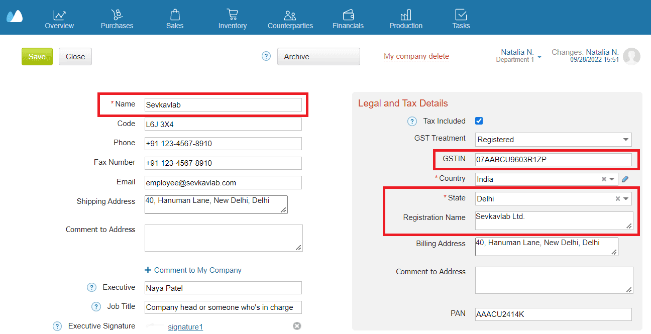 Indicate GSTIN and other relevant taxation data