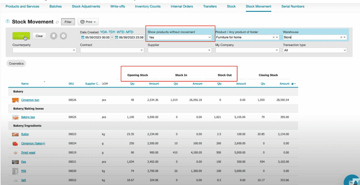 A screenshot Kladana’s inventory module to track stocks