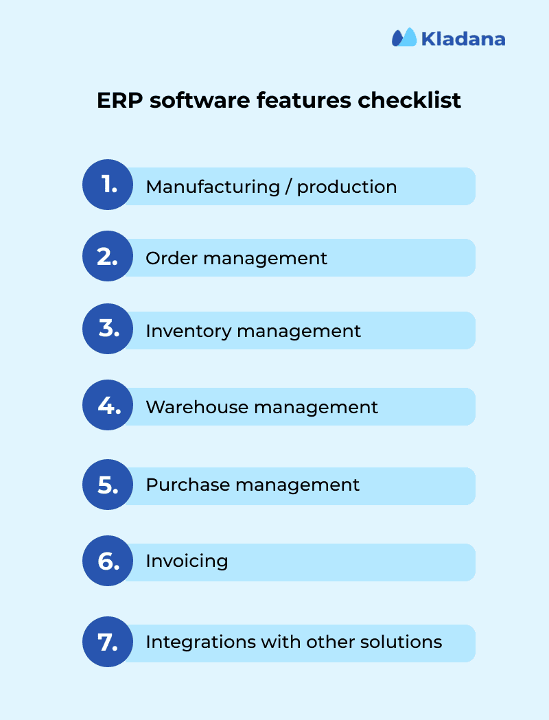 Checklist for key features of ERP software