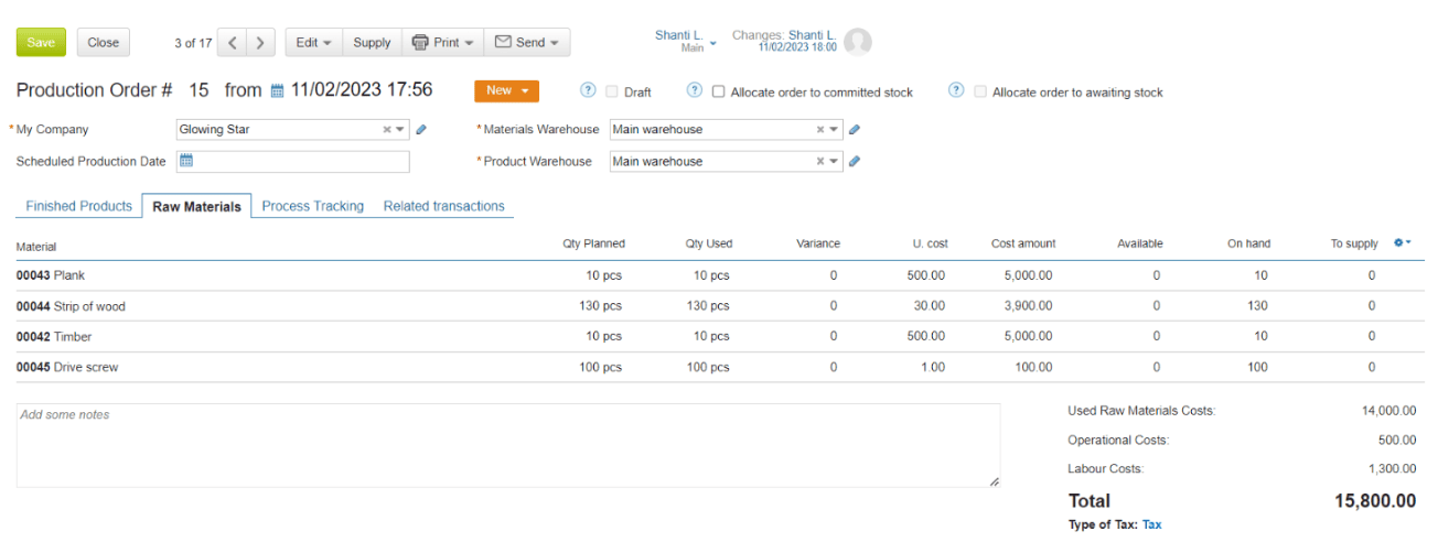 A screenshot from Kladana ERP showing their production scheduling module
