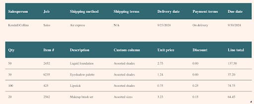 Adding Invoice Details An invoice screenshot with adding the details