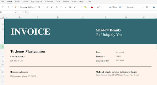 Adding Business Details to Invoice An invoice screenshot with adding business details