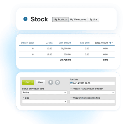 An screenshot showing how stock reporting works in Kladana