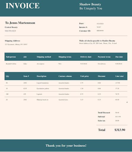 Ready Invoice An invoice screenshot showing completed invoice