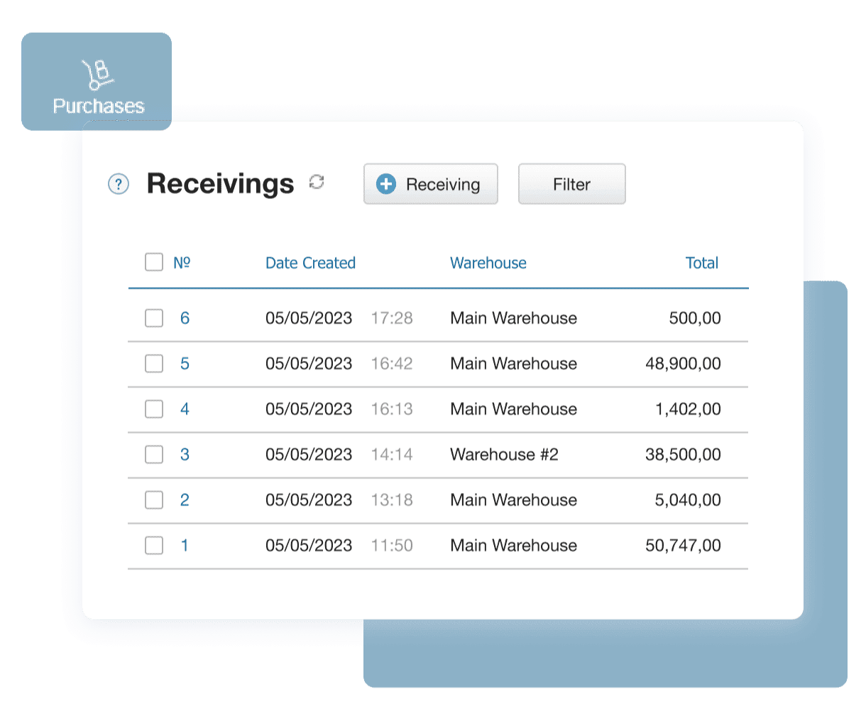 A mockup showing how purchases are recorded in Kladana