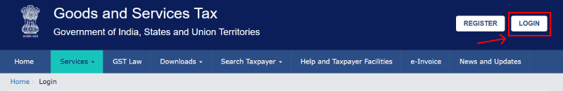 A screenshot of GST portal login