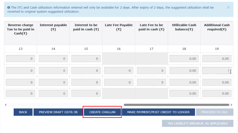A screenshot showing the option to create challan in GST