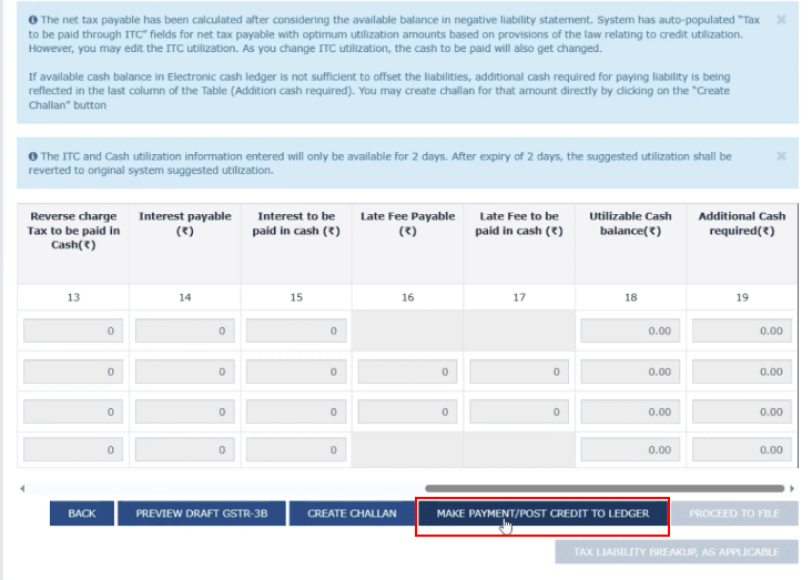 A screenshot showing the option to make payment or post credit to ledger