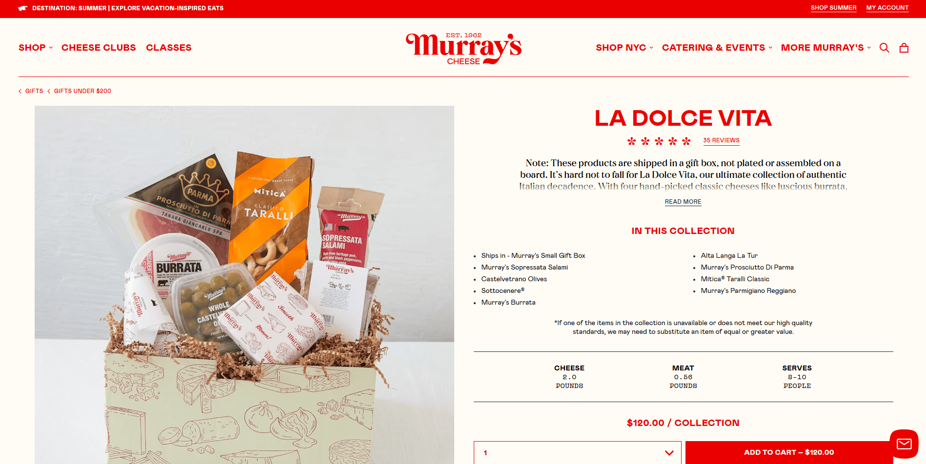 La Dolce Vita gourmet gift box by Murray’s Cheese Murray’s Cheese using product bundling by selling gourmet gift baskets