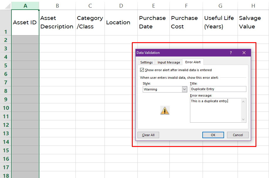 Configuring error alert in data validation Configuring error alert in data validation