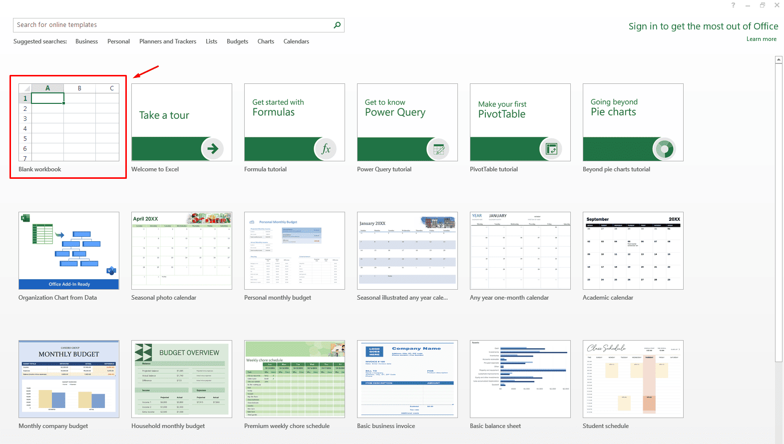 Creating new workbook in Excel Open Excel to create a blank workbook