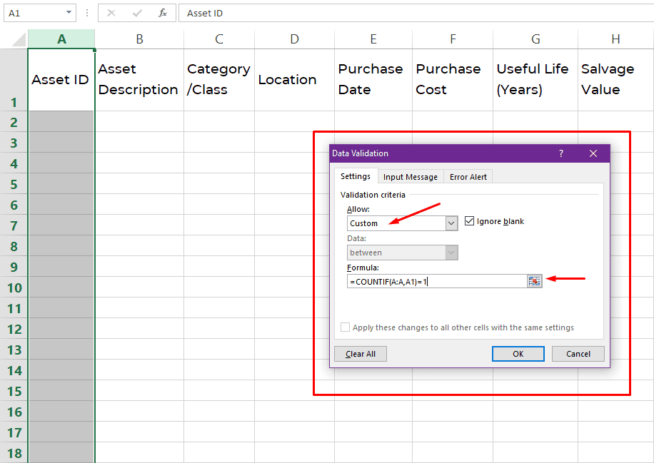 Using data validation to restrict duplicate values Using data validation to restrict duplicate values