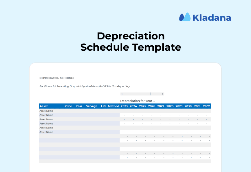 Depreciation schedule template A graphic showing template preview of depreciation schedule