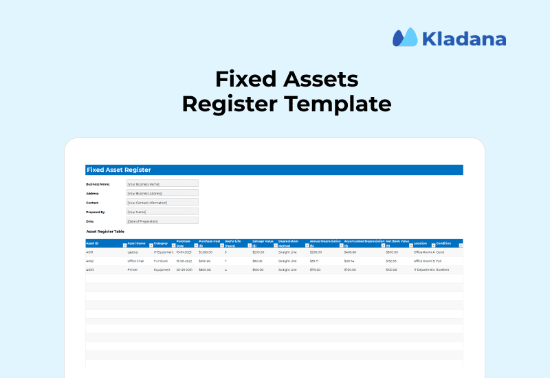 Download fixed assets register template A graphic showing preview of fixed assets register template