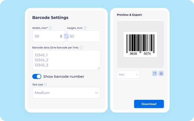 Screenshot of the free online barcode generator with settings and barcode preview