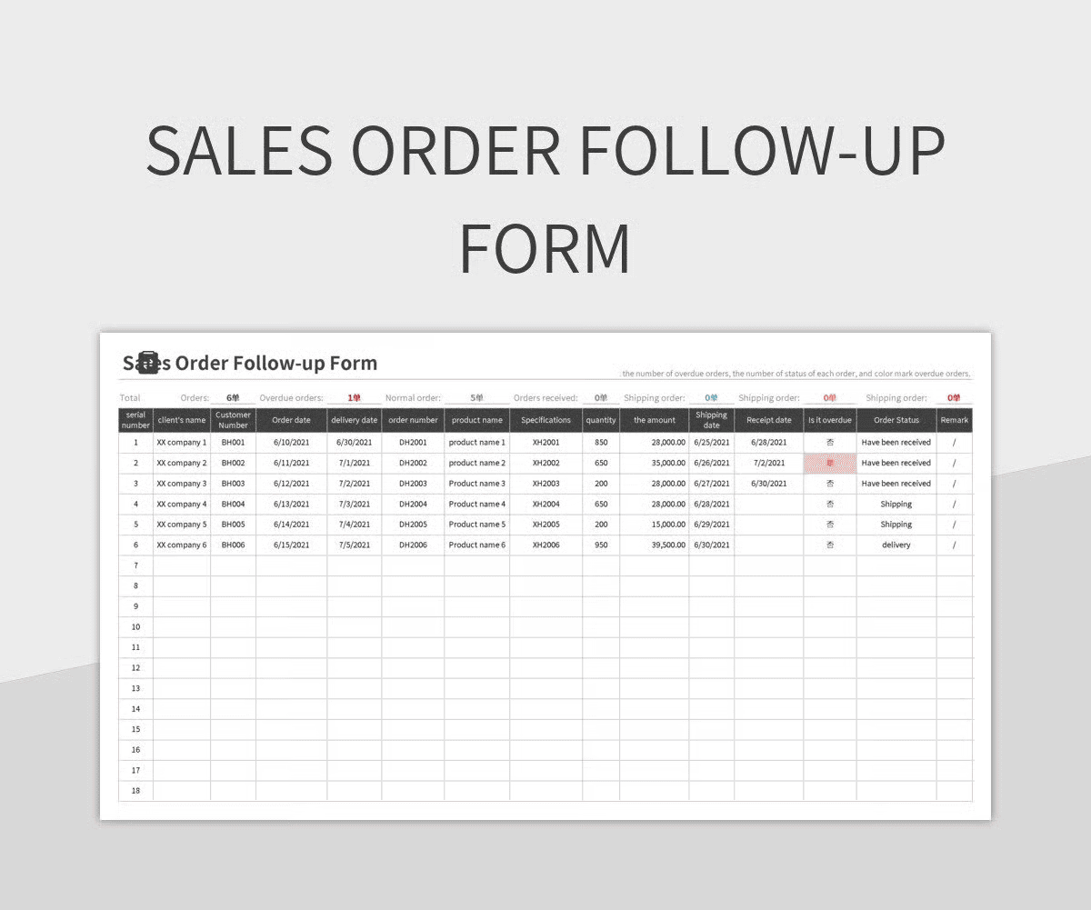 Order Tracking Spreadsheet Example